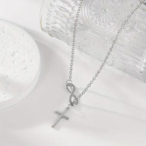 Brand NEW Infinity & Cross Symbols Silver Color Necklace Jewelry Adjustable Fit